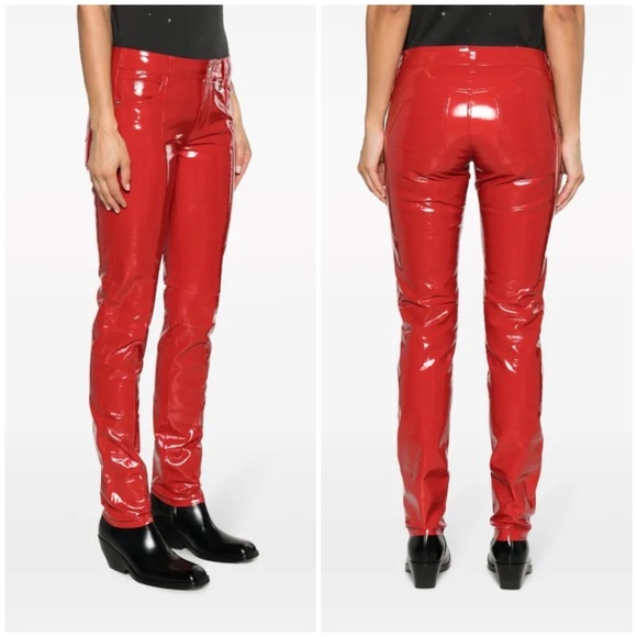 NWT Zadig & Voltaire Peko Skinny Vinyl Trouser Pants Shiny Red Leather Sz 34 - Picture 1 of 16
